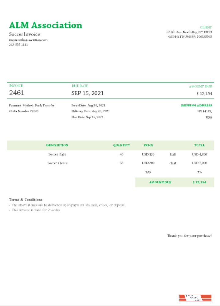 USA ALM Association invoice PSD template